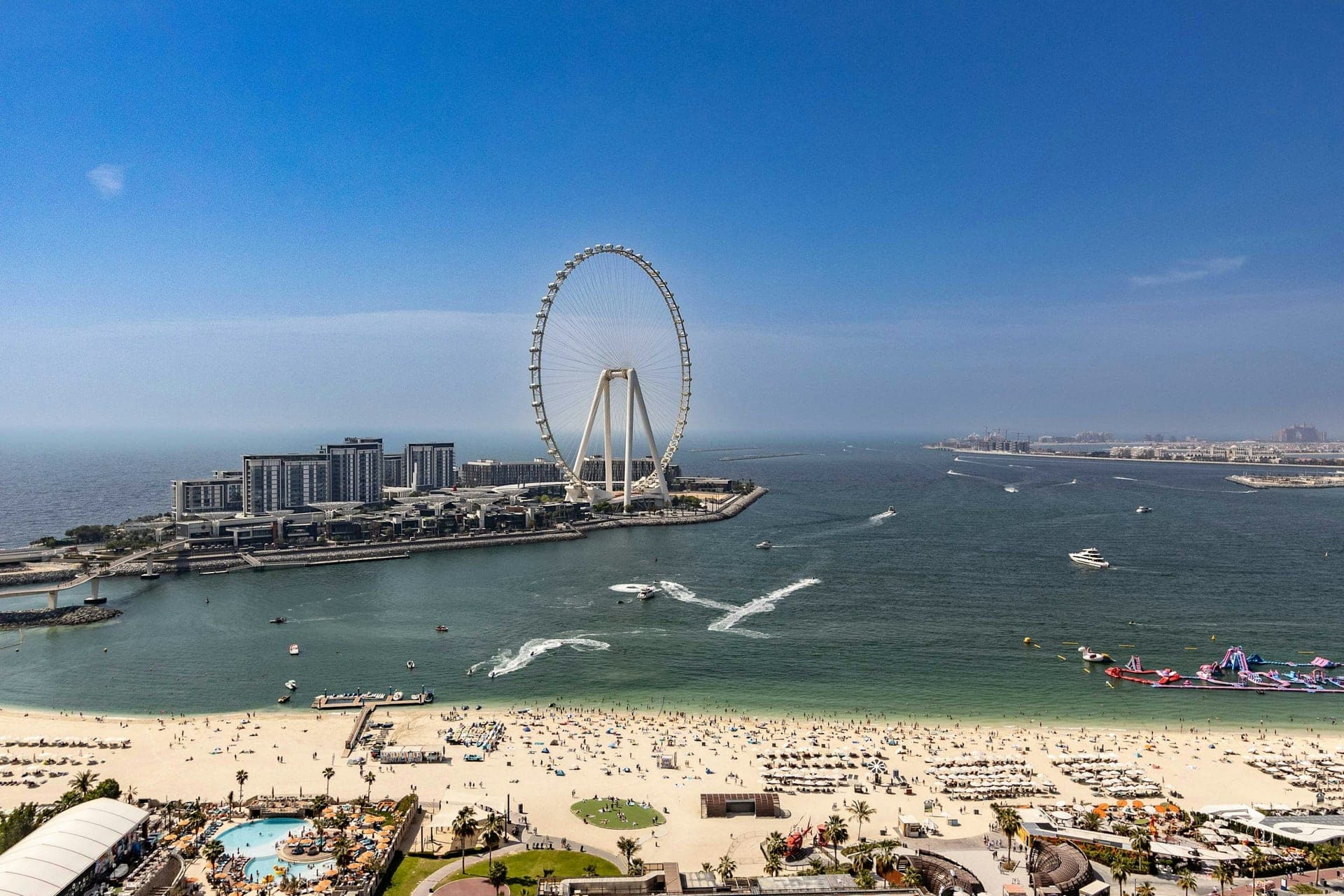 Bluewaters Island and Ain Dubai seen across JBR beach
